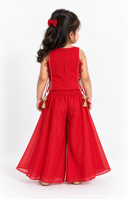 Girls’ Red Embroidered Palazzo Set