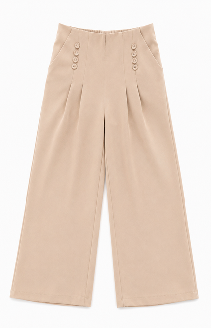 Beige Comfort Fit Wide-Leg Kids Trousers