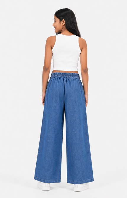 Classic Blue Denim Wide-Leg Pants