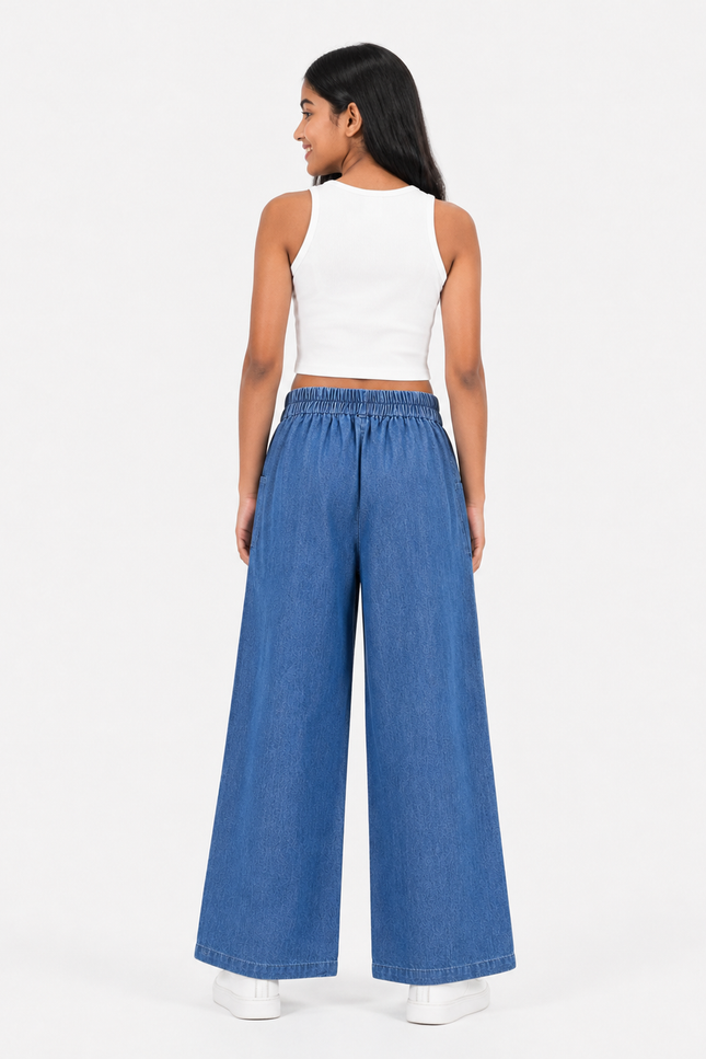 Classic Blue Denim Wide-Leg Pants