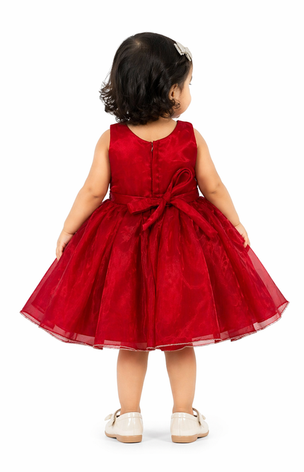 Red Organza Bow Party Dress for Girls