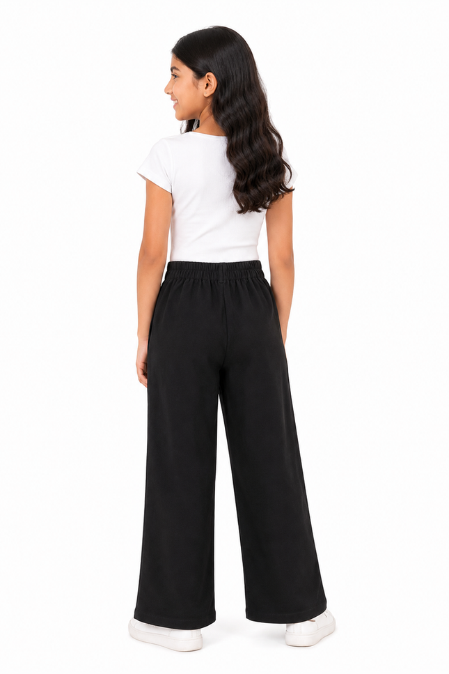 Girls' Black Wide-Leg Elastic Waist Pants
