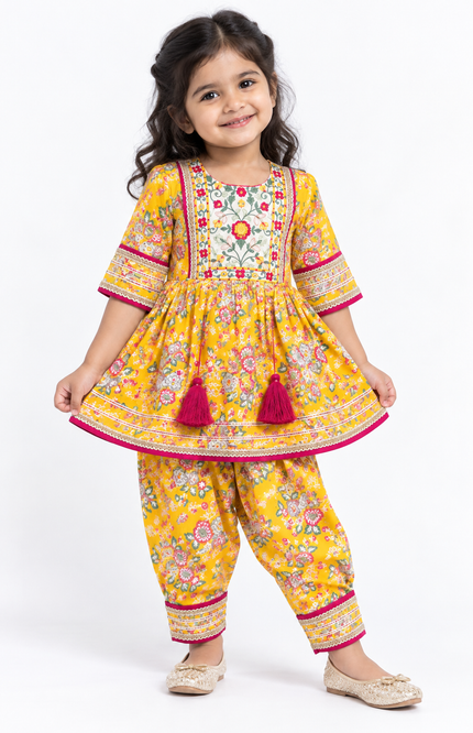 Floral Printed Kurta & Dhoti Set for Baby Girls