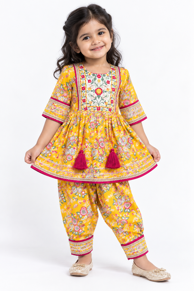 Floral Printed Kurta & Dhoti Set for Baby Girls