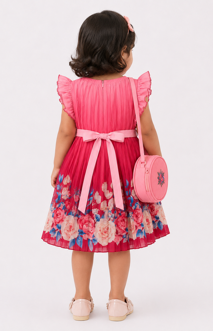 Girls' Ombre Floral Pleated Dress
