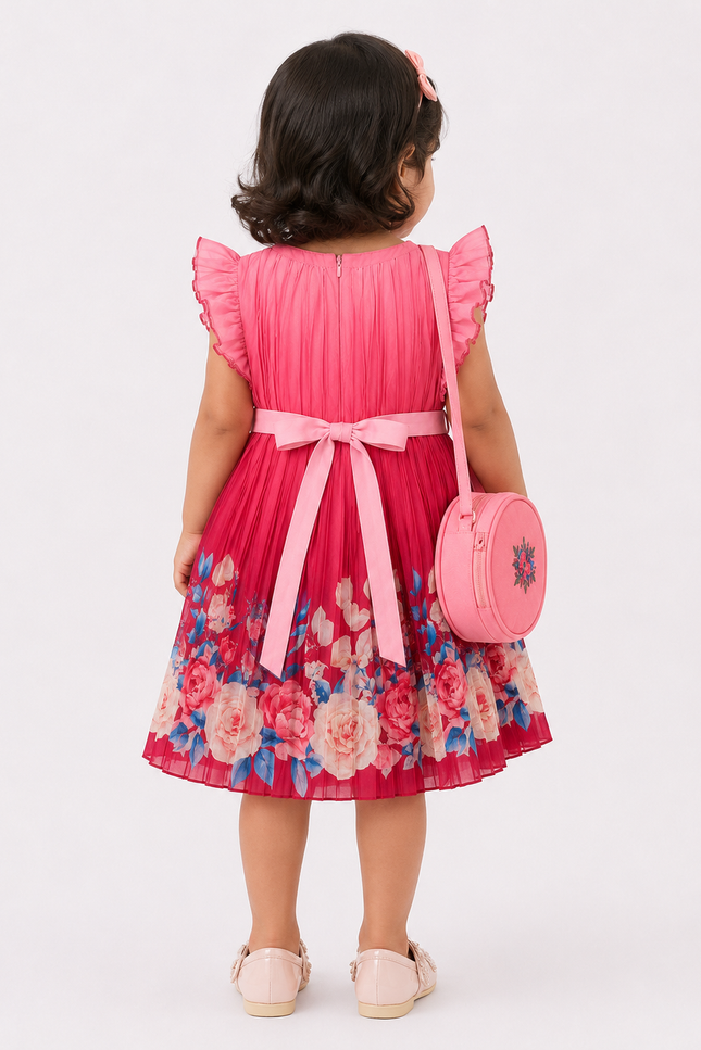 Girls' Ombre Floral Pleated Dress