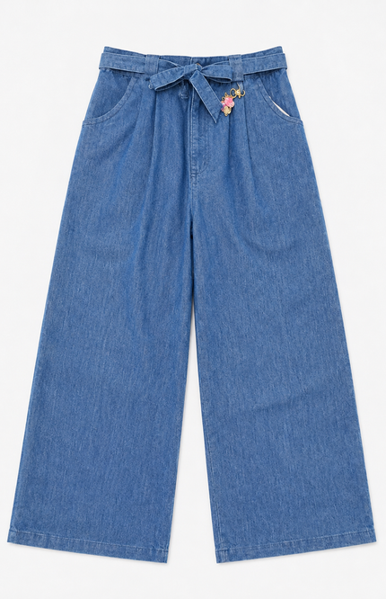 Classic Blue Denim Wide-Leg Pants