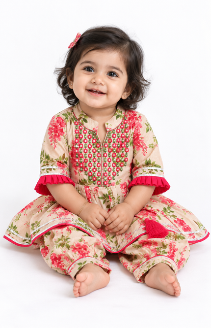 Girls Floral Printed Kurta Set