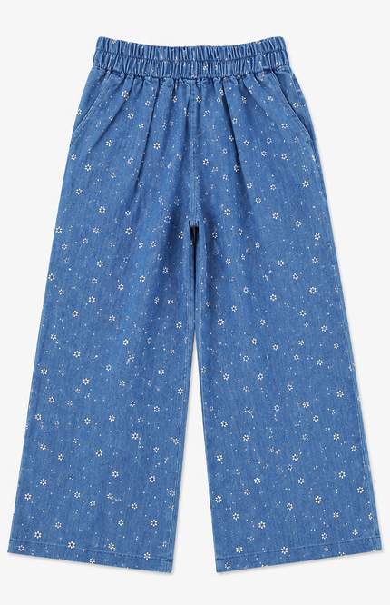 Blue Floral Print Wide-Leg GIRLS Jeans