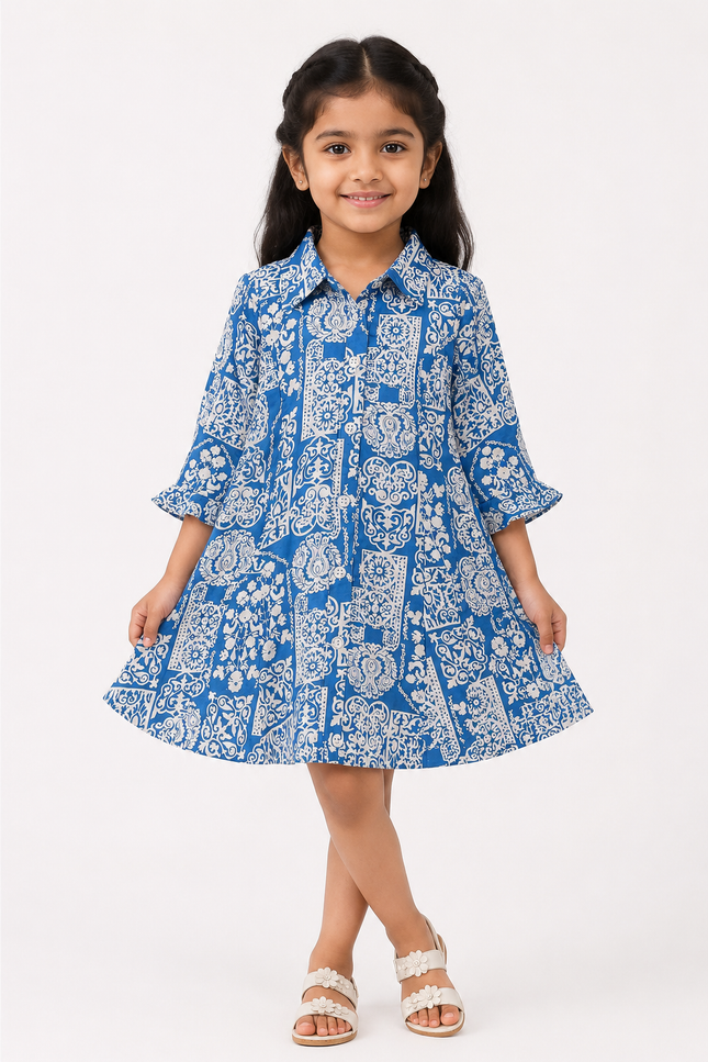 Print Collared Kids Dress