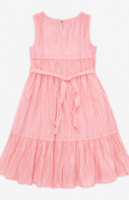 Girls’ Peach Tiered Dress with Waist Tie
