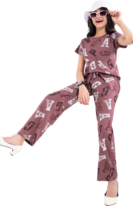 Girls' Alphabet Typography Pajama Set | Mauve & White Hosiery PJs