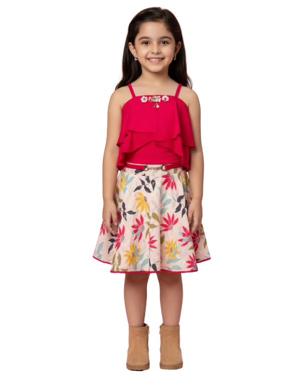 Chic Floral Skirt and Ruffle Top Co-ord Set for Kids - Party Wear