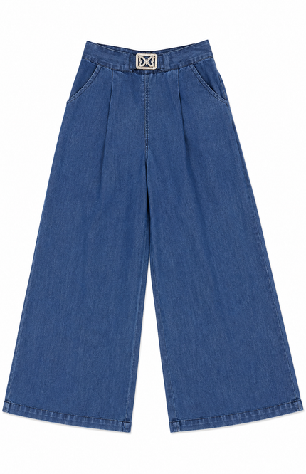 Classic Blue Wide-Leg Denim Girls Pants