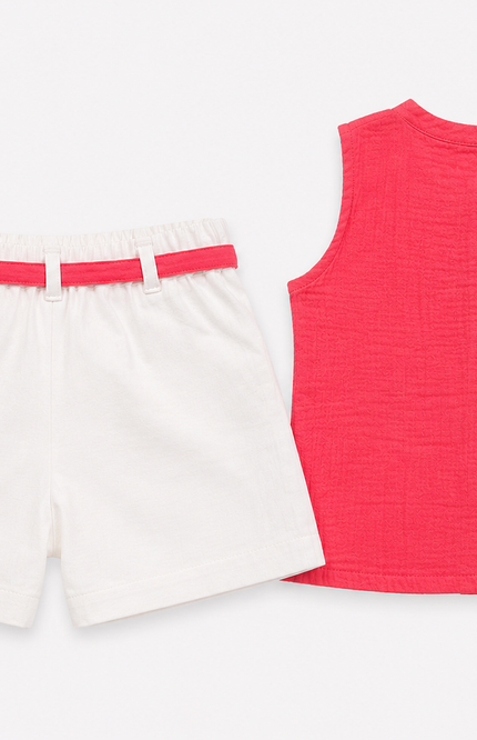 Coral Tassel Top & White Shorts Co-ord Set