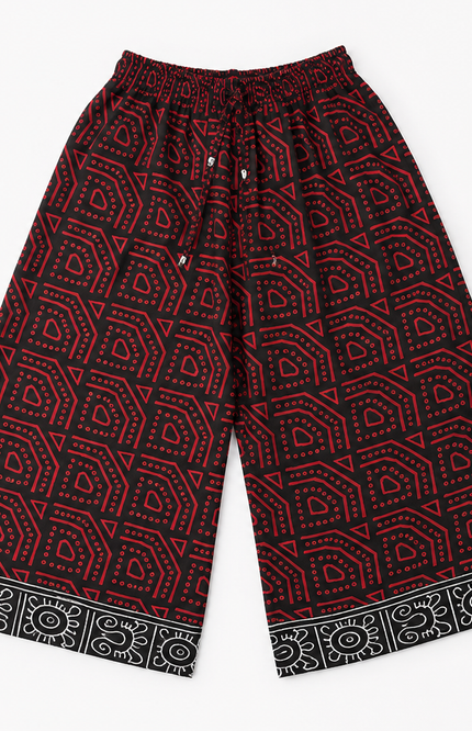 Girls Ethnic Print Wide-Leg Palazzo Pants