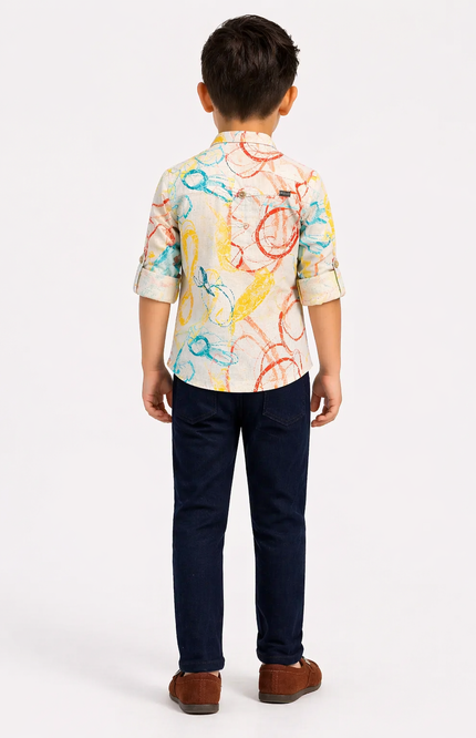 Boys' Colorful Abstract Print Popover Shirt and Navy Denim Set