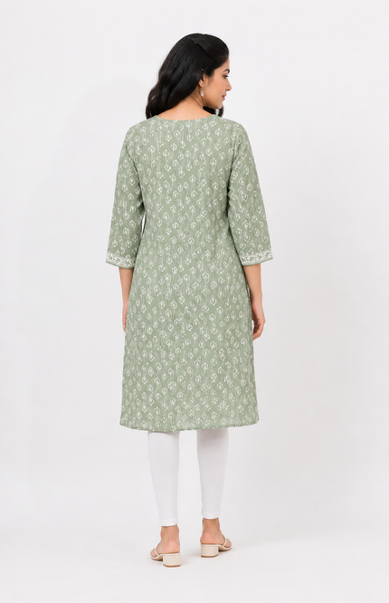 Sage Green Floral Print Kurti