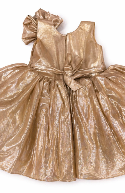 Golden Metallic Bow Party Dress for Girls