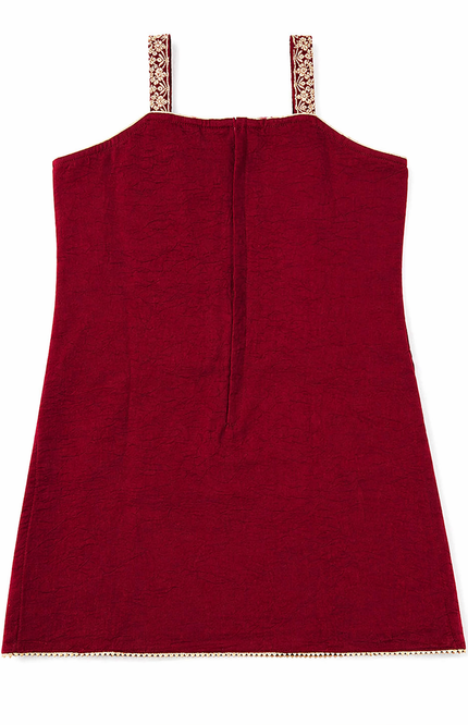 wine Embroidered Kurti Palazzo Set with Dupatta for Girls