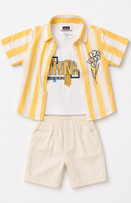 Yellow Striped Summer Co-Ord Set with Graphic Tank