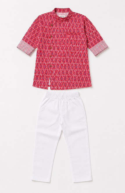 Printed Kurta Set with White Pants