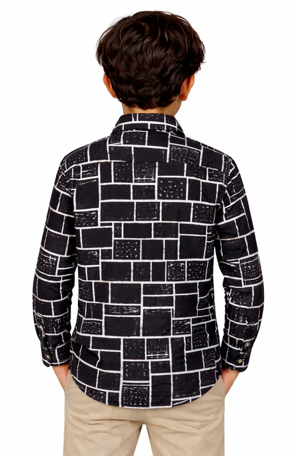 Kids' Designer Monochrome Full-Sleeve Shirt – Premium Abstract Pattern Streetwear