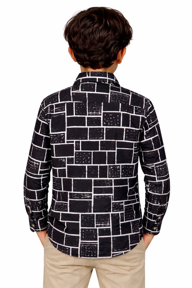 Kids' Designer Monochrome Full-Sleeve Shirt – Premium Abstract Pattern Streetwear