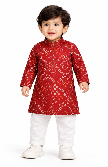 Kids' Ethnic Festive Wear Set – Traditional Maroon or Blue Bandhani Kurta Set