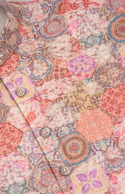 Boys' Peach Bohemian Mandala Patchwork Kurta & Pajama Set