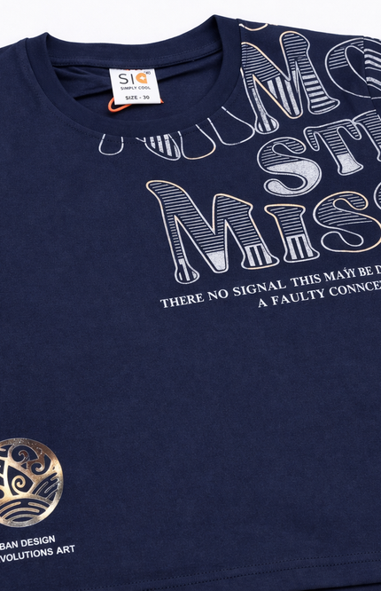 Boys' Navy "Urban Design" Graphic T-Shirt with Metallic Emblem