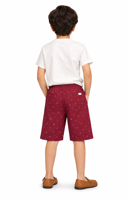 Kids' Premium Canvas Summer Shorts – Deep Wine Nautical Anchor & Ship Wheel Print