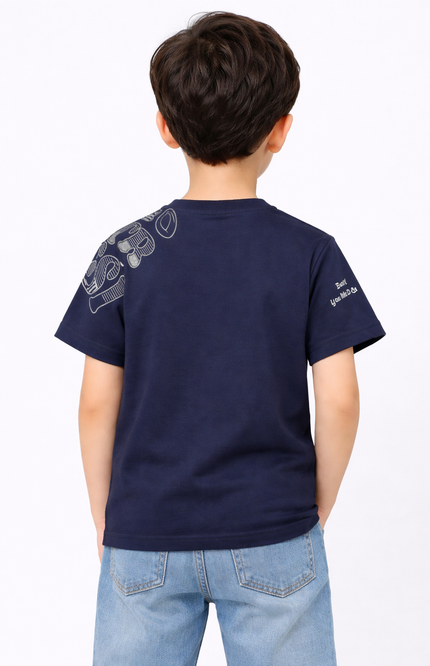 Boys' Navy "Urban Design" Graphic T-Shirt with Metallic Emblem