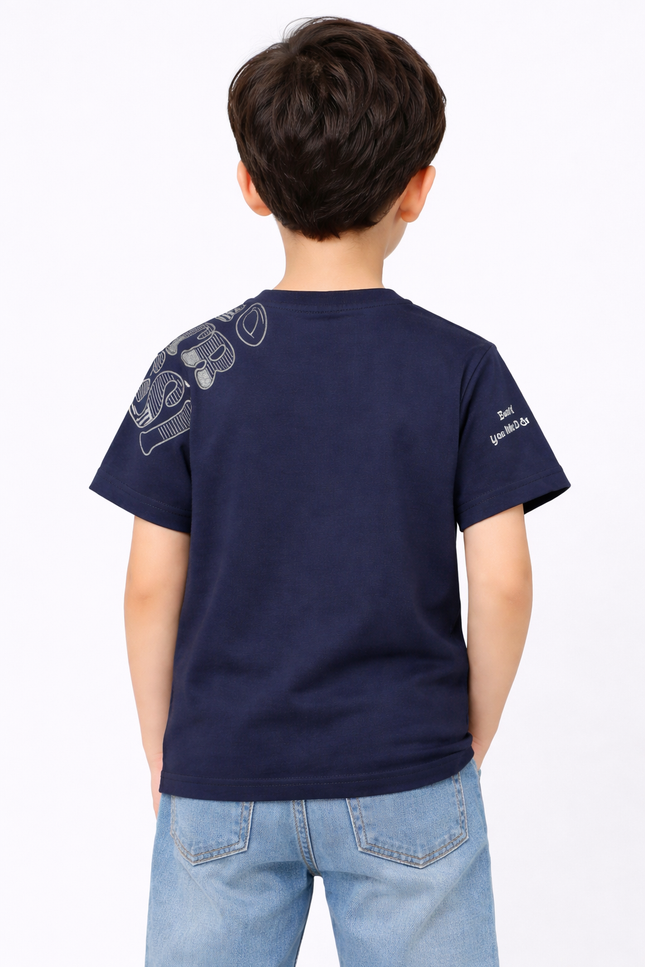 Boys' Navy "Urban Design" Graphic T-Shirt with Metallic Emblem