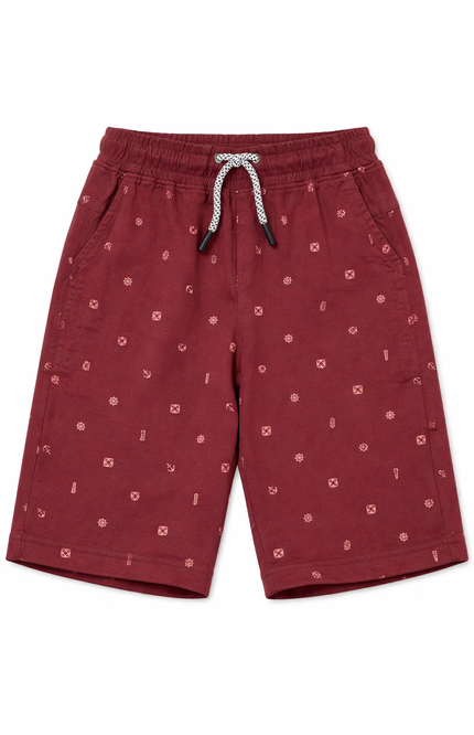 Kids' Premium Canvas Summer Shorts – Deep Wine Nautical Anchor & Ship Wheel Print