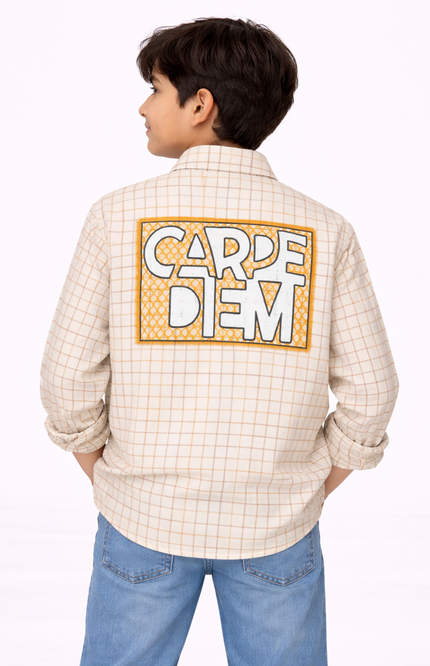 Boys' "Carpe Diem" Aviation Plaid Button-Down Over-Shirt