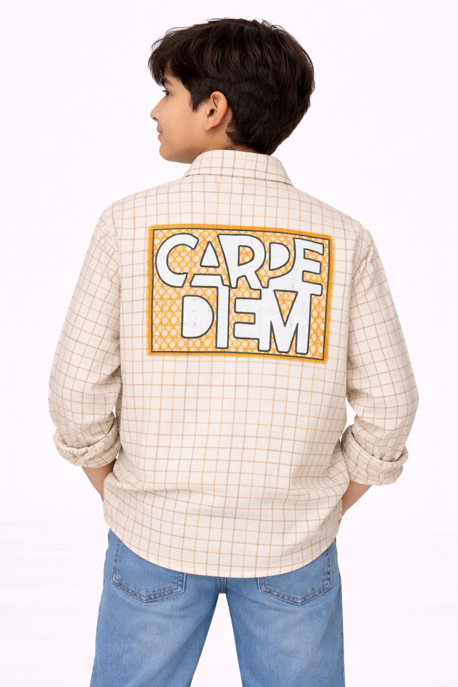 Boys' "Carpe Diem" Aviation Plaid Button-Down Over-Shirt