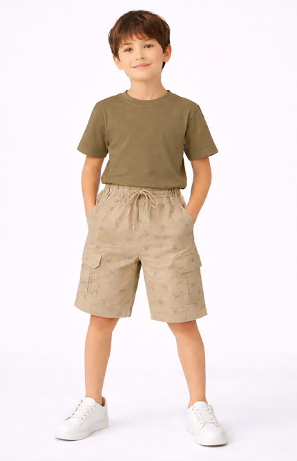 Boys' Printed Cotton Cargo Shorts – Relaxed Utility Shorts