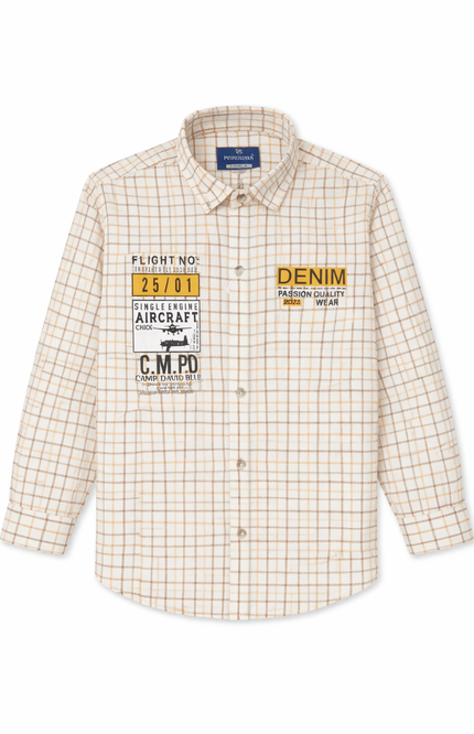 Boys' "Carpe Diem" Aviation Plaid Button-Down Over-Shirt