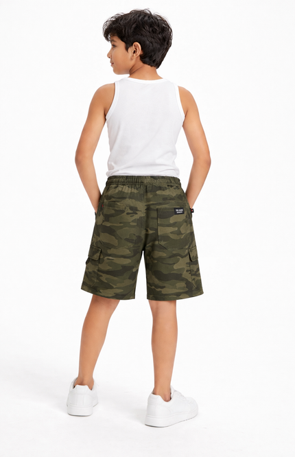 Kids' Military Print Cargo-Style Shorts – Premium Grey & Olive Camo Summer Bottoms