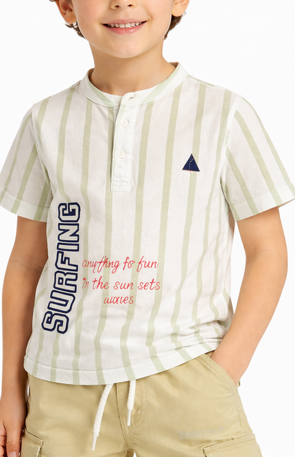 Striped Henley Cord Set Cotton