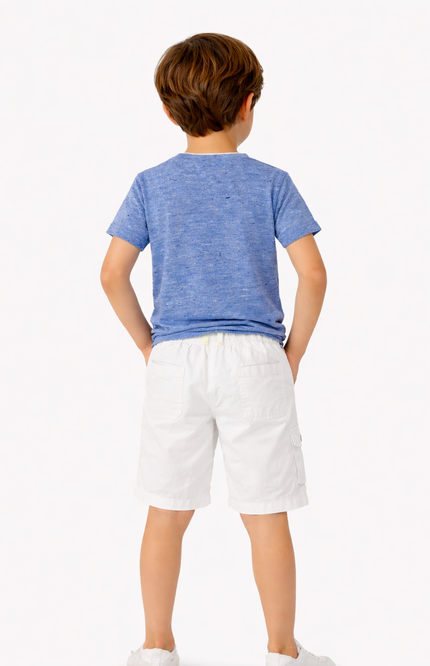 Boys' Blue Slub-Texture Graphic T-Shirt and White Cargo Shorts 2-Piece Set