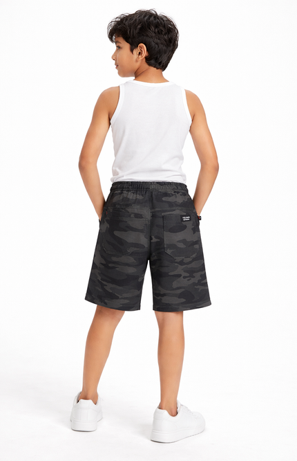 Kids' Military Print Cargo-Style Shorts – Premium Grey & Olive Camo Summer Bottoms