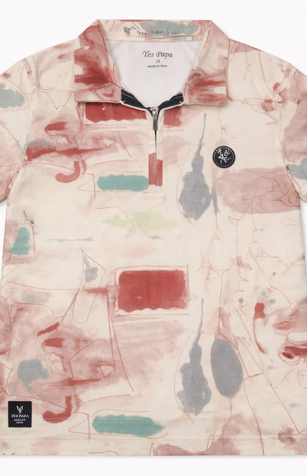 Boys' Abstract Watercolor Polo Shirt with Zip Collar