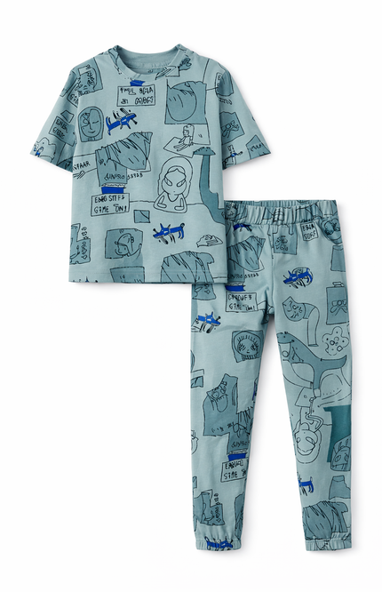 Girls' 2-Piece Sage Green Graphic Print T-Shirt and Jogger Set