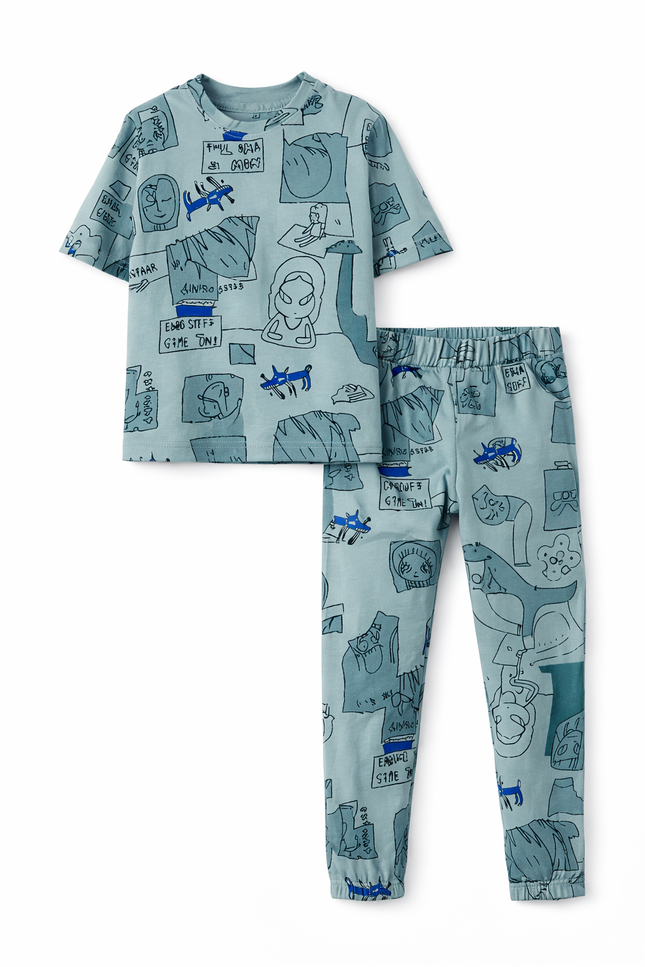 Girls' 2-Piece Sage Green Graphic Print T-Shirt and Jogger Set