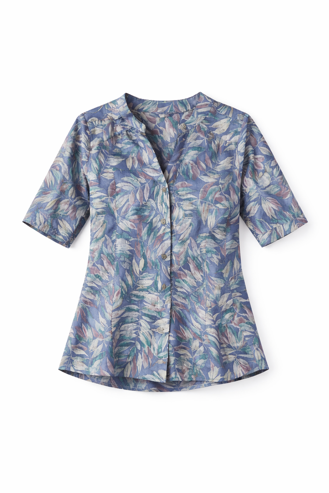 Infeel Kids' Modern Leaf Motif Casual Top – Slate and Sage Pattern