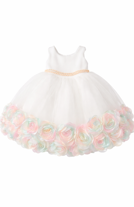 Girls' White Tulle Party Dress with Matching Iridescent Rosette Bolero Jacket