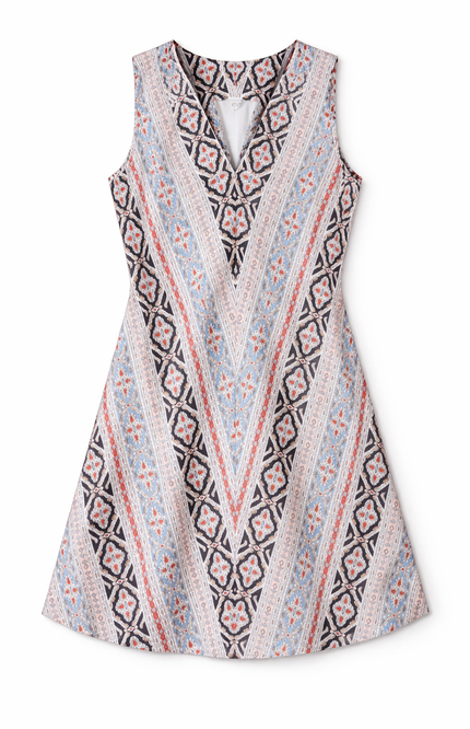 Girls' Sleeveless A-Line Dress with Chevron Geometric Print