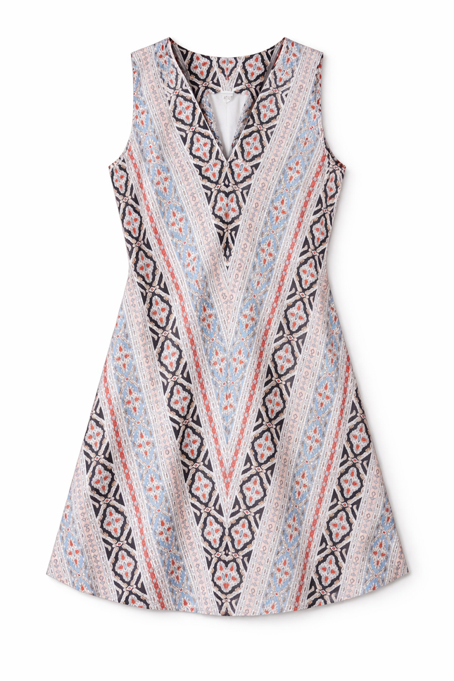 Girls' Sleeveless A-Line Dress with Chevron Geometric Print